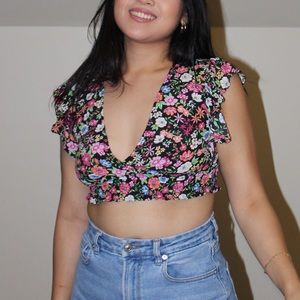 Black Floral Crop Top